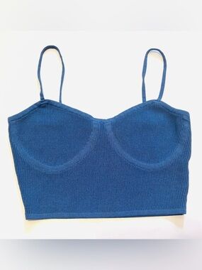 Signature Teal-Blue Ribbed Knit Bralette